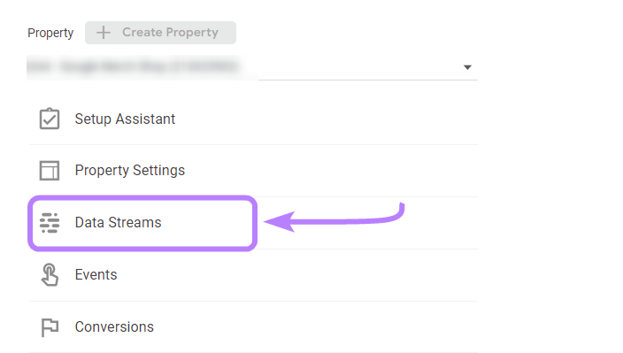 "Flux de données" sélectionné dans la section "Admin" de GA4