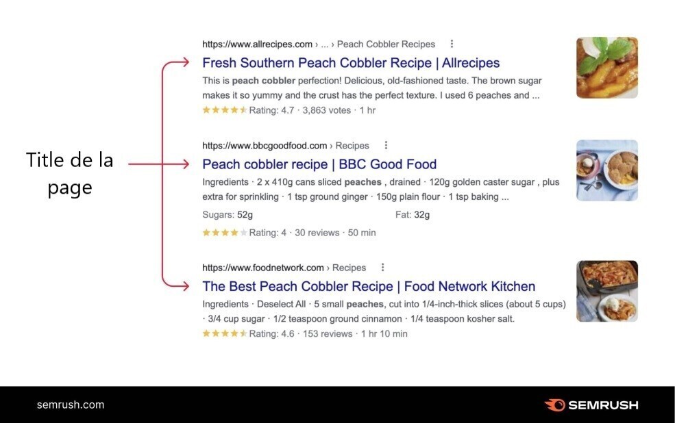 Exemples de balises title apparaissant dans les résultats de recherche
