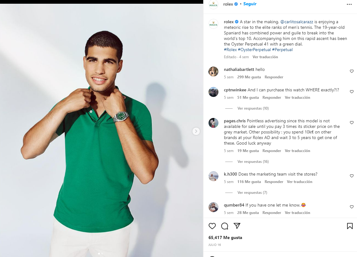 marketing deportivo, Rolex y Carlos Alcaraz
