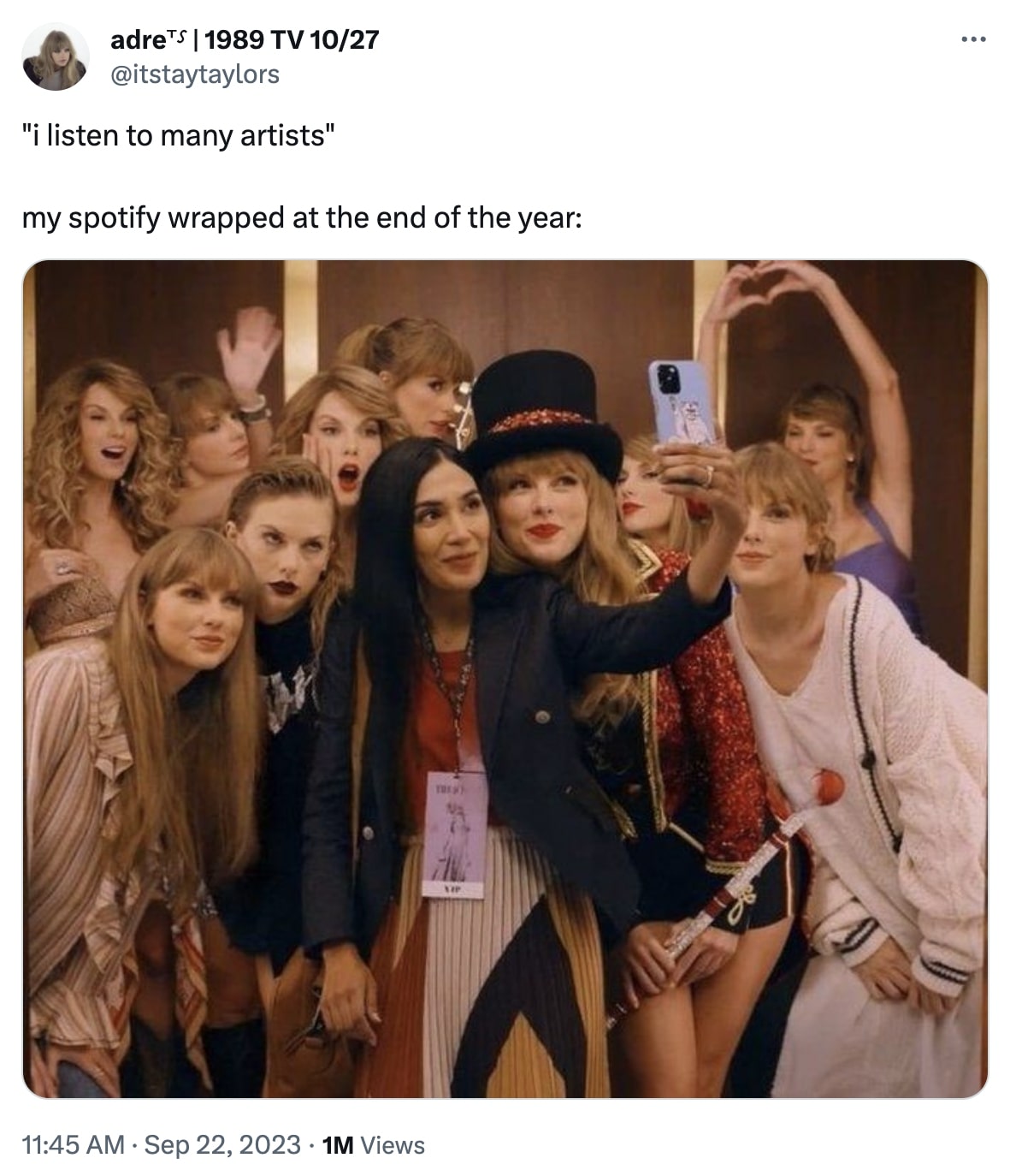 Um exemplo de um usuário que publicou um meme sobre seu pacote do Spotify no X