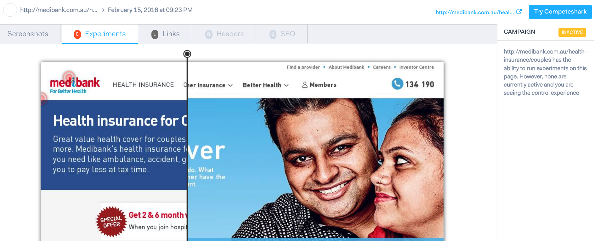 Usando uma barra deslizante, você pode conferir a nova versão e a anterior para avaliar a profundidade da alteração em detalhes - competeshark