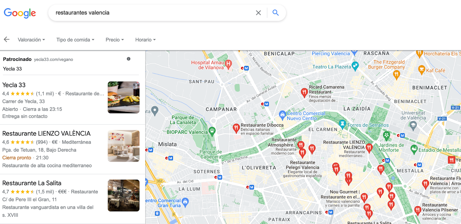 SERP restaurantes valencia