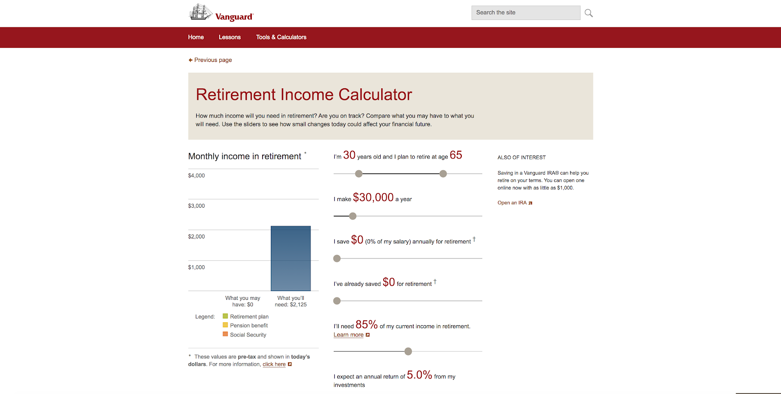Online-Rentenrechner von Vanguard