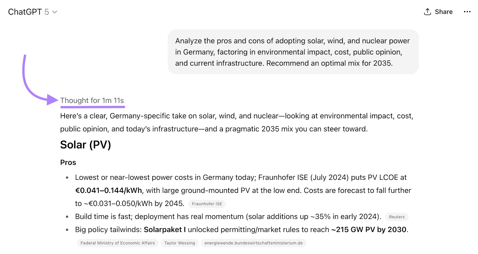 ChatGPT-5 thought for 1 minute and 11 seconds before providing a response.