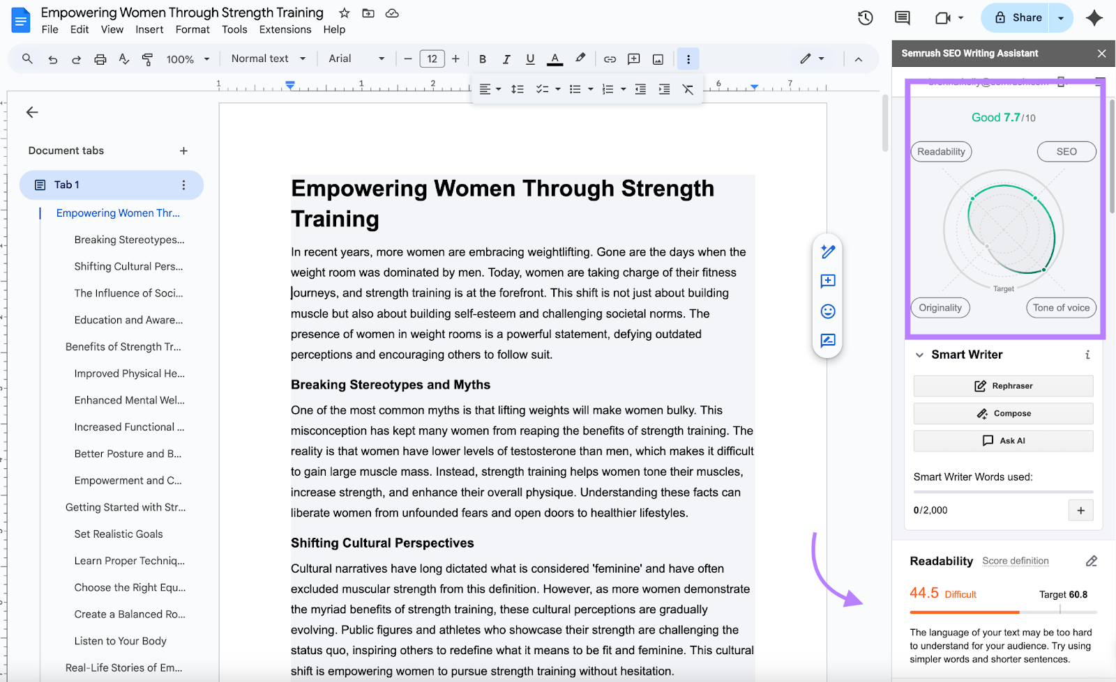 Exemplo de assistente de redação SEO