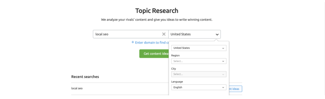 schermata del topic research tool