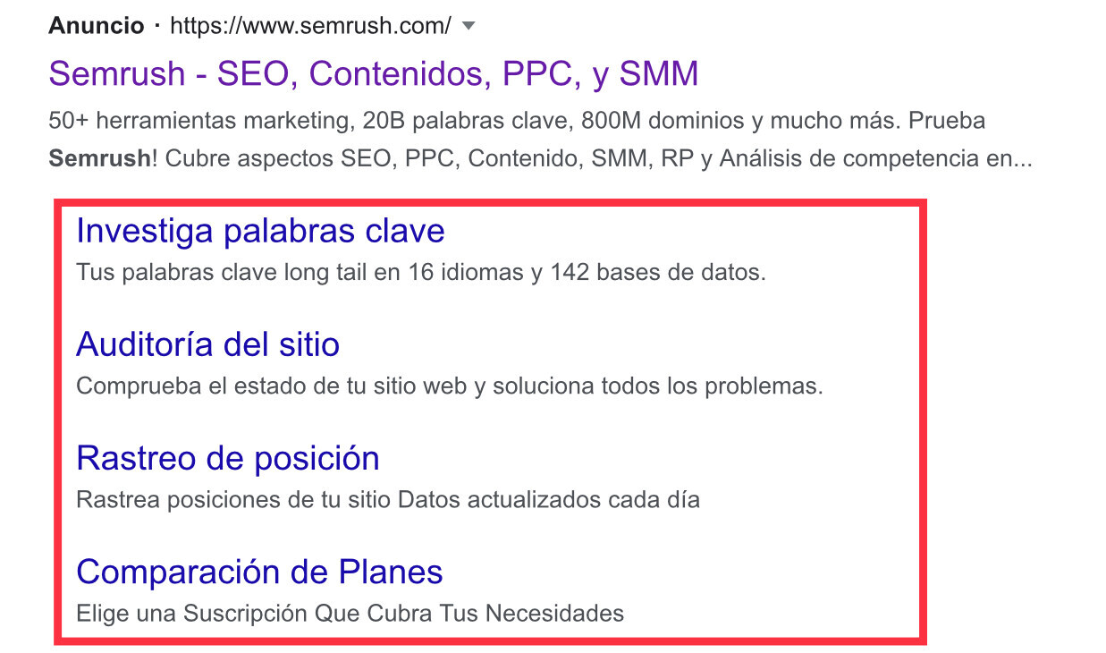 ¿Qué es una extensión sitelink?