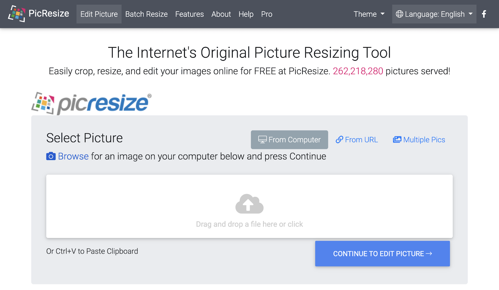 Página de inicio de PicResize