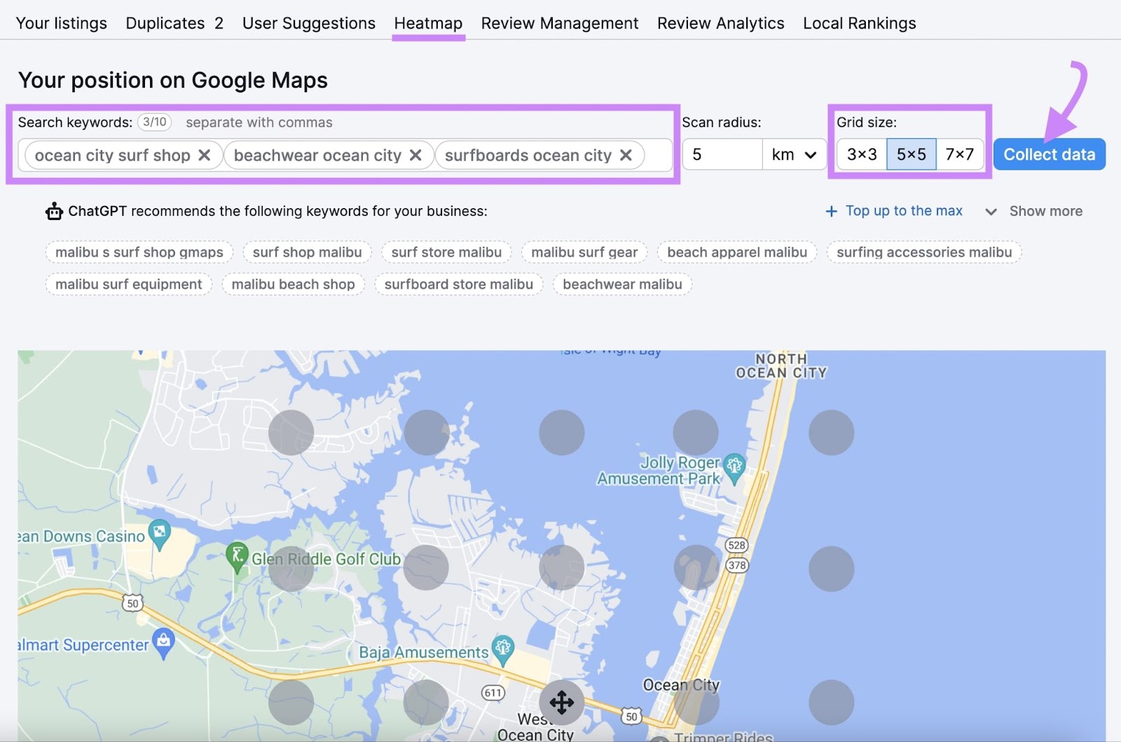 Pestaña "Mapa de calor" en la herramienta de Gestión de Listados