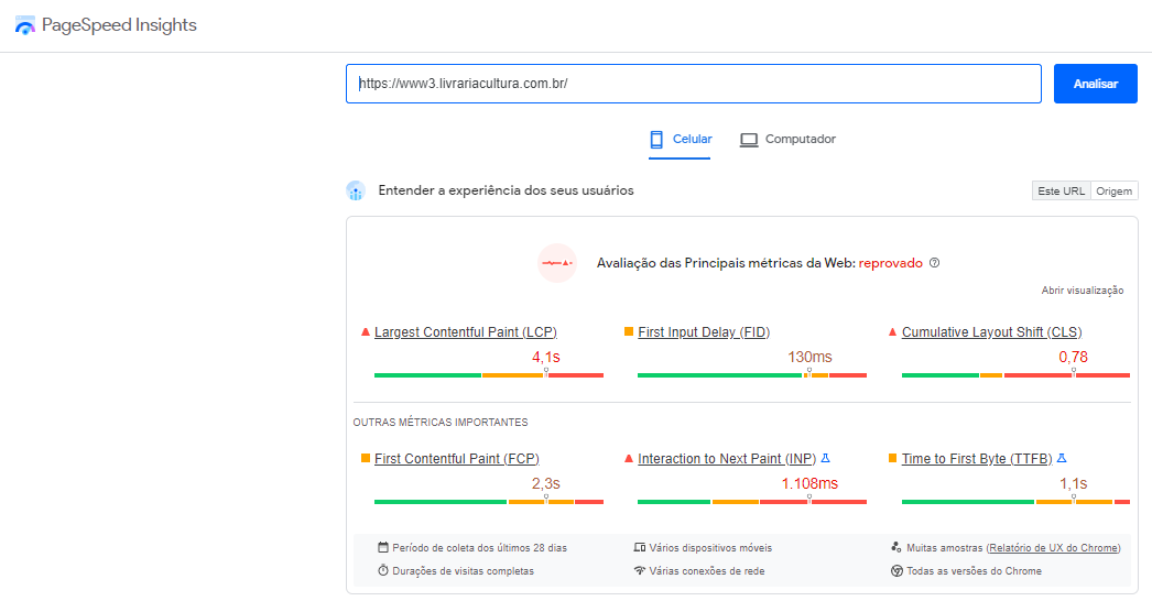 funcionamento do pagespeed insights, fazendo varredura no site