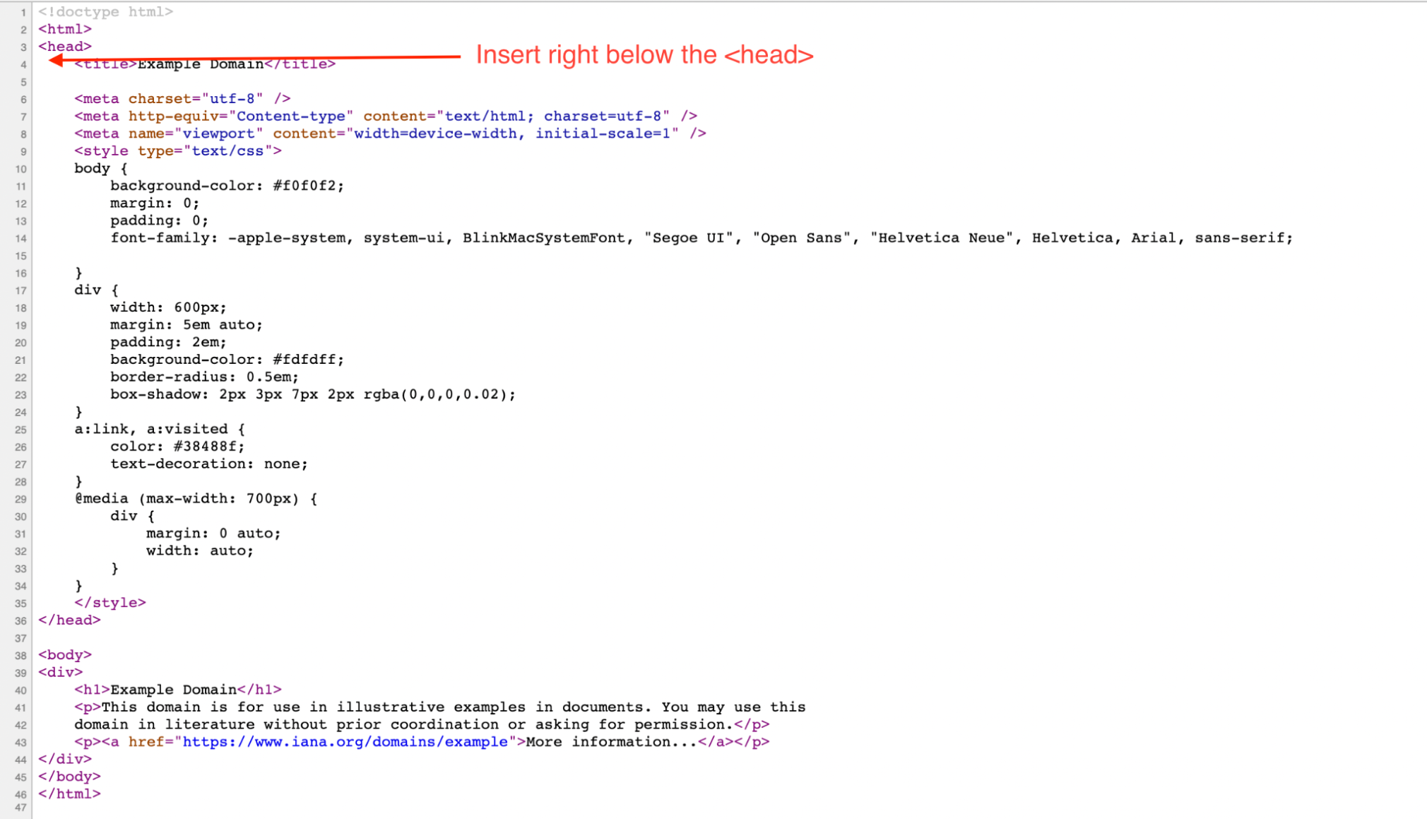 Code kopieren und in die <Head> Tags der Webseiten einfügen