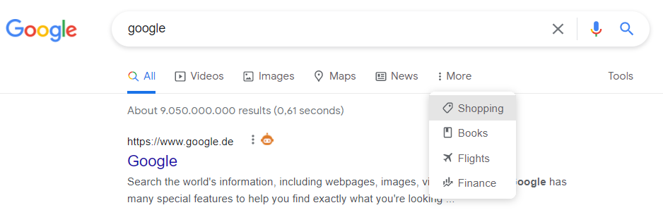 Capture d'écran du moteur de recherche Google