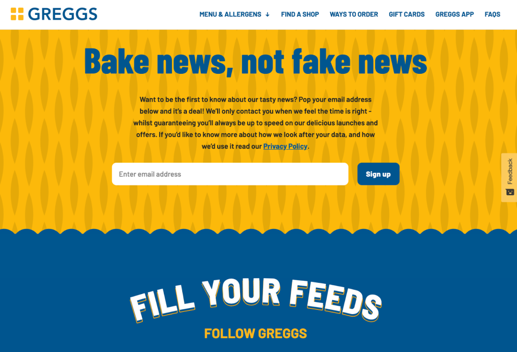 home do site da empresa greggs