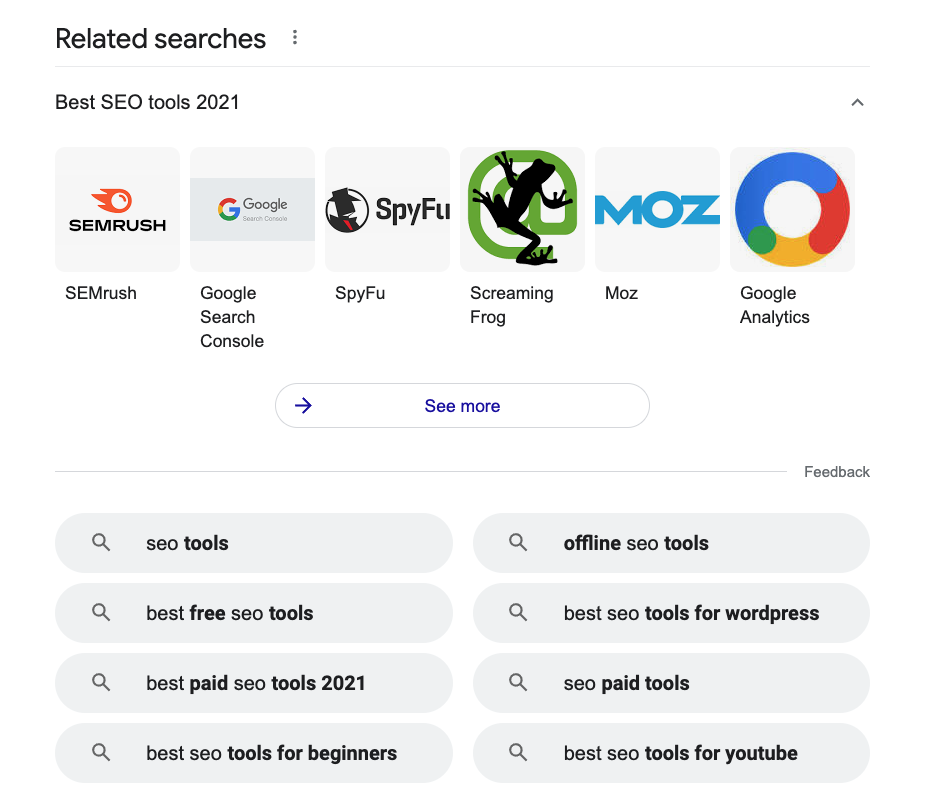 Recurso de SERP de pesquisas relacionadas