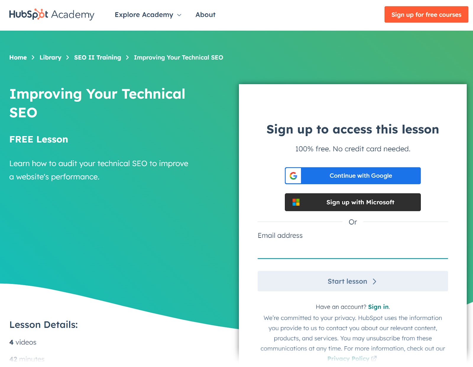 Como melhorar a página de destino do curso de SEO técnico