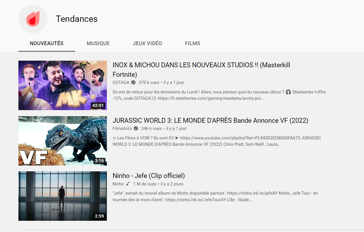 YouTube Tendances