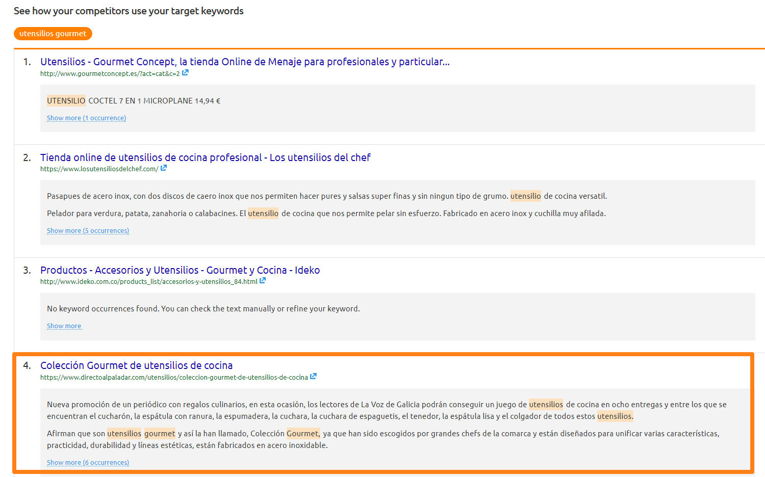 SEO content template uso de kw competencia