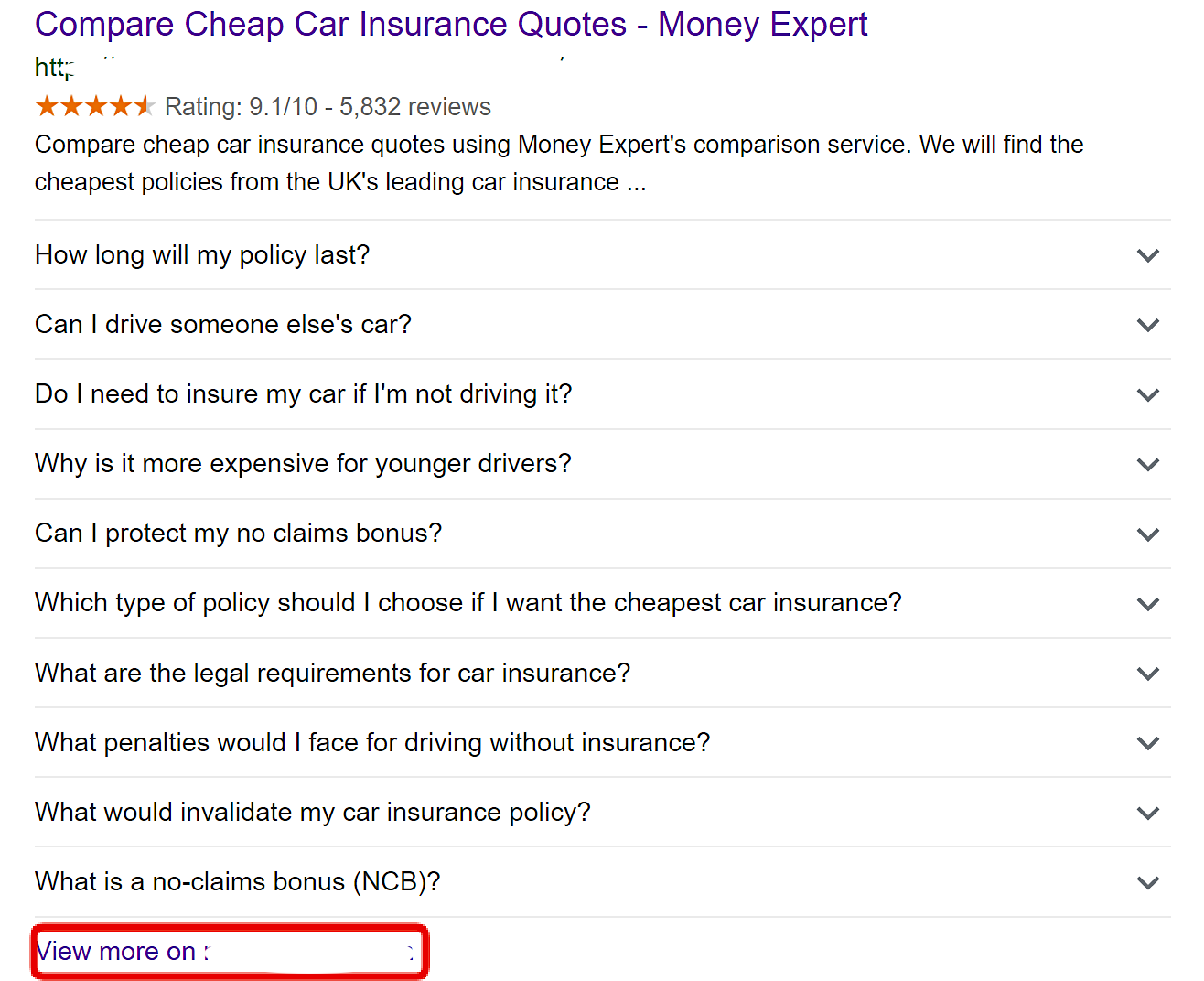 10 Fragen und Website-Link im Suchergebnis