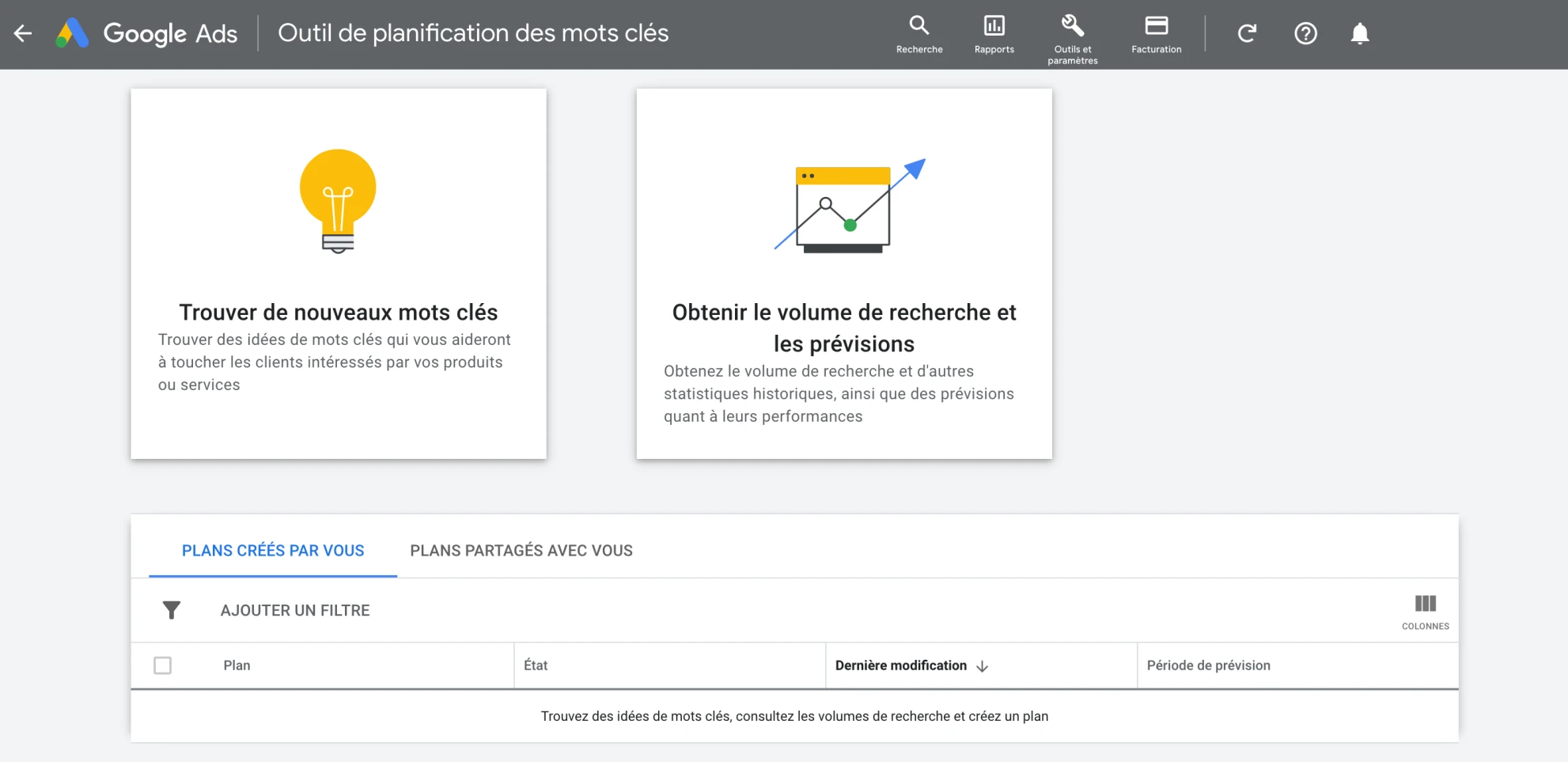 L'outil de planification des mots clés de Google Ads
