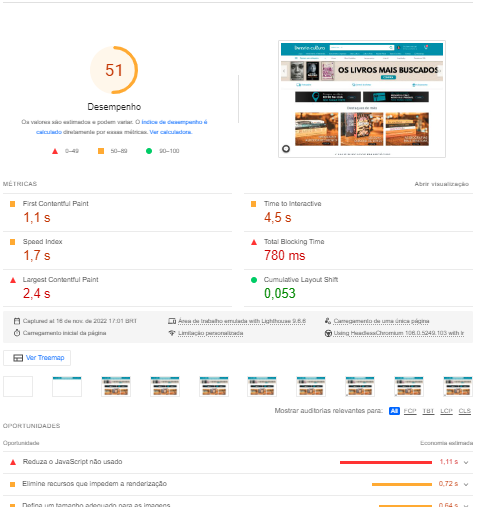 análise de desempenho no pagespeed insights
