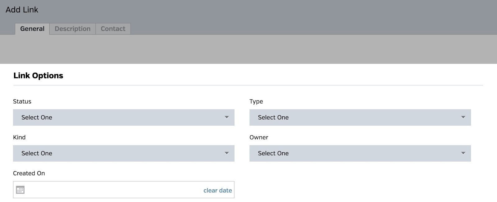 Section "Options de lien" dans le gestionnaire de liens