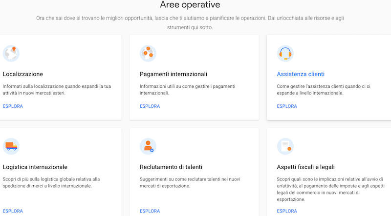 aree operative suggerite da market finder di google