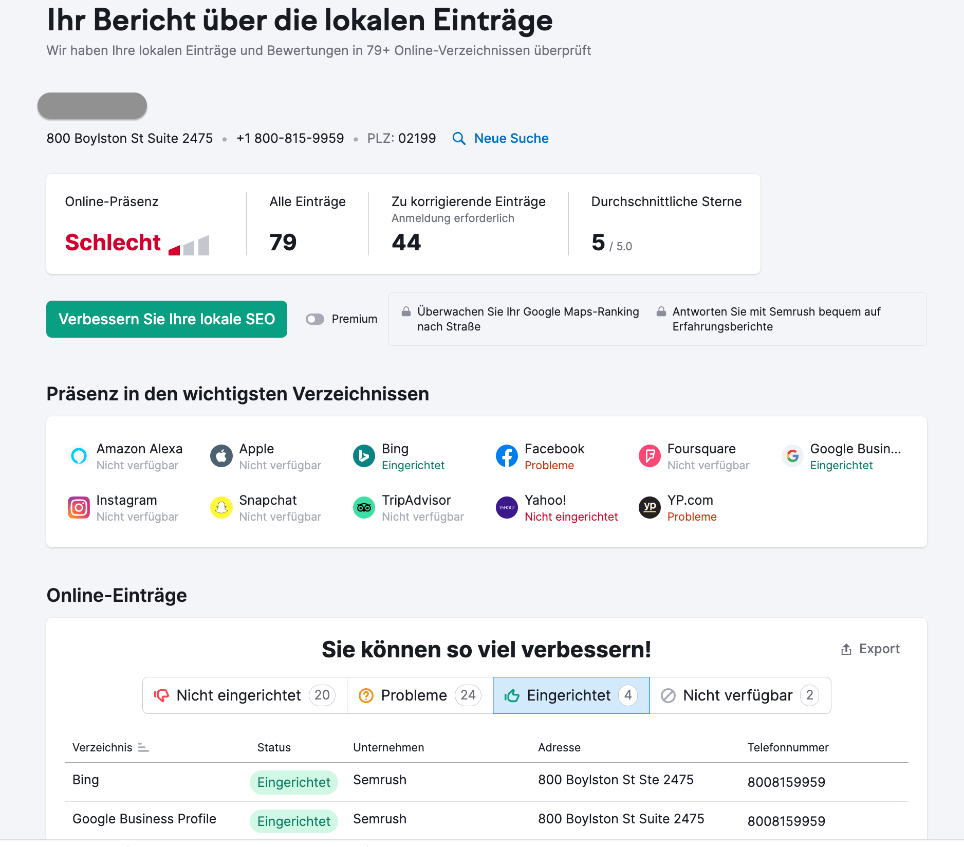 Semrush lokale Listings kostenlos