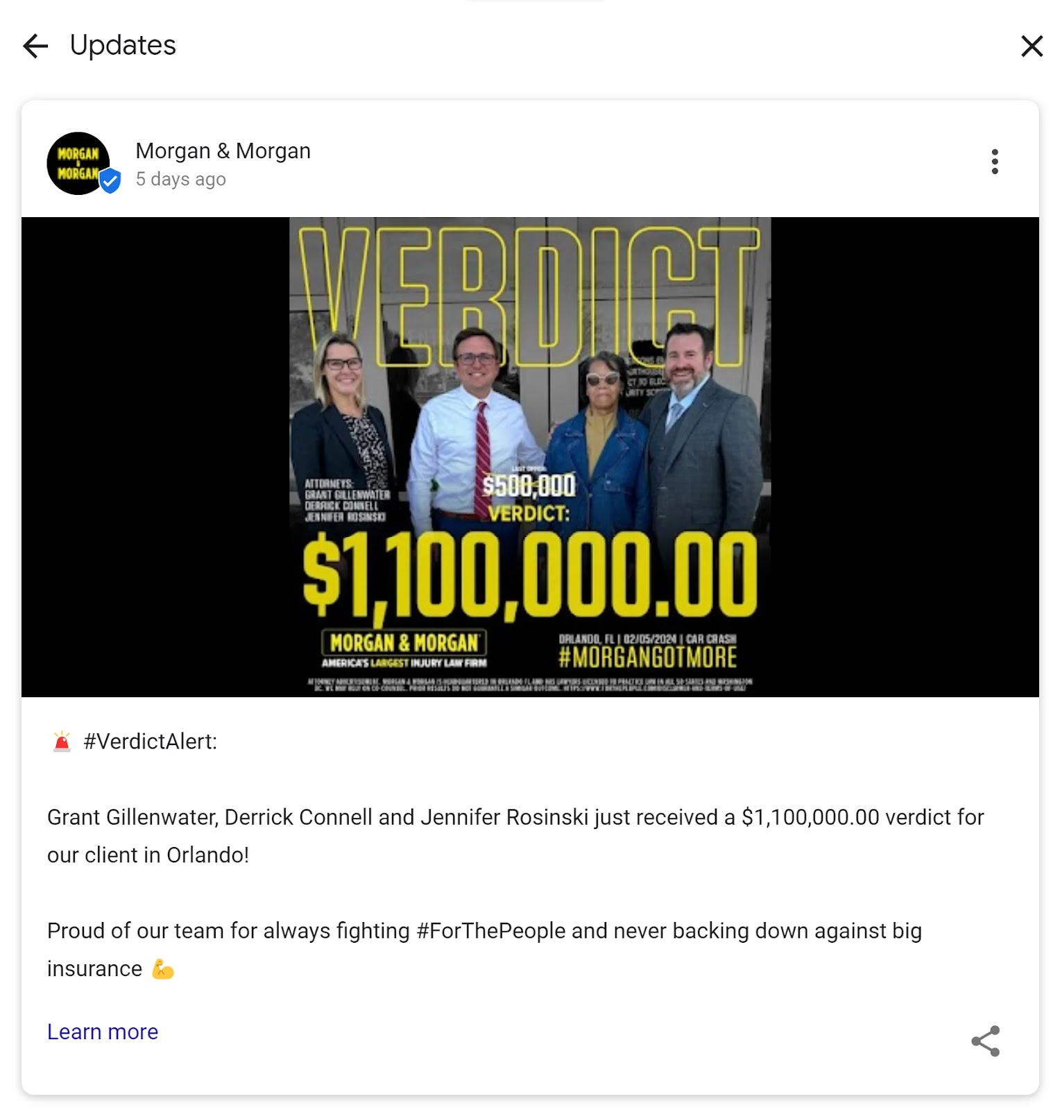 Morgan & Morgans GBP-Update verkündet einen Urteilserfolg