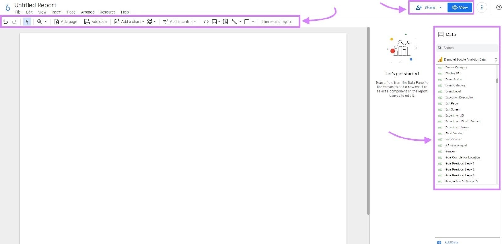 O editor do Looker Studio