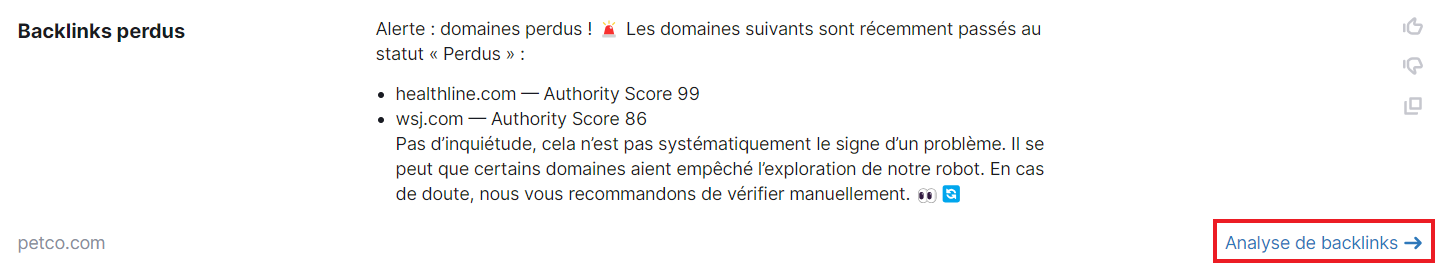Liens vers l'outil correspondant dans Copilot