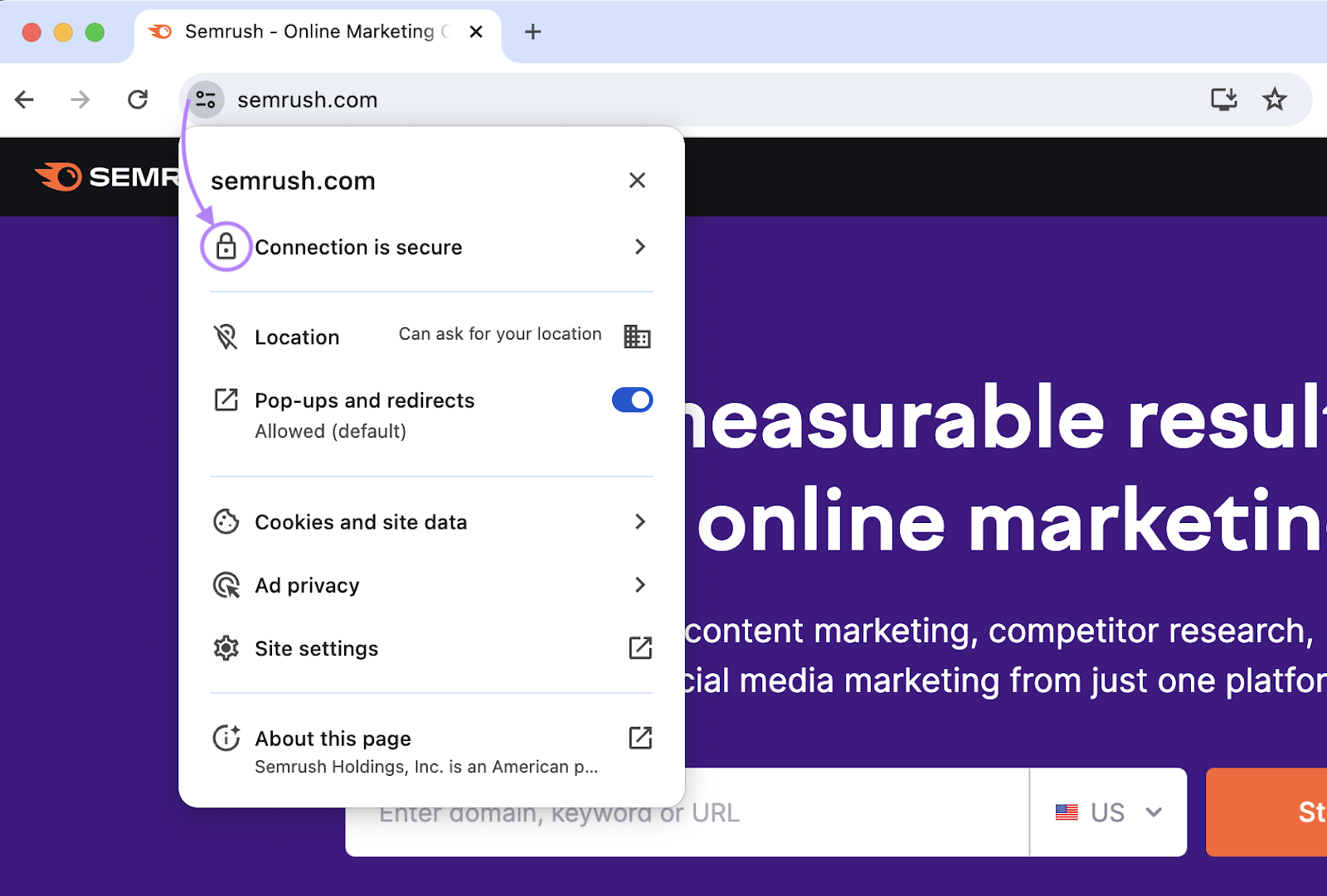 "Connection is secure" padlock next to the "sr01.amztoolslab.com" in the browser’s address bar