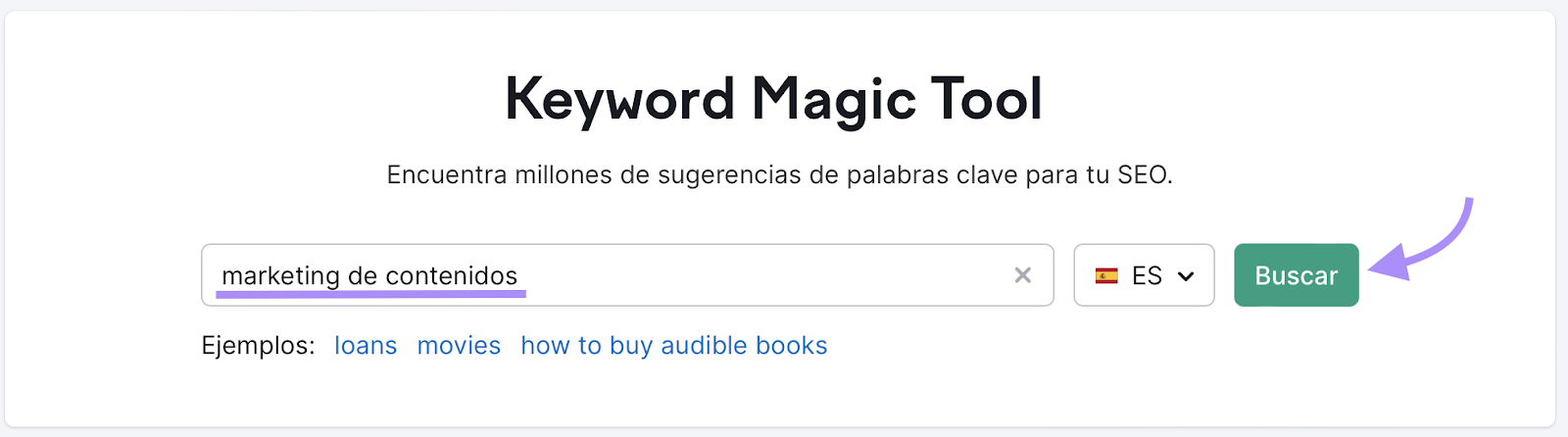 Keyword Magic Tool "marketing de contenidos"