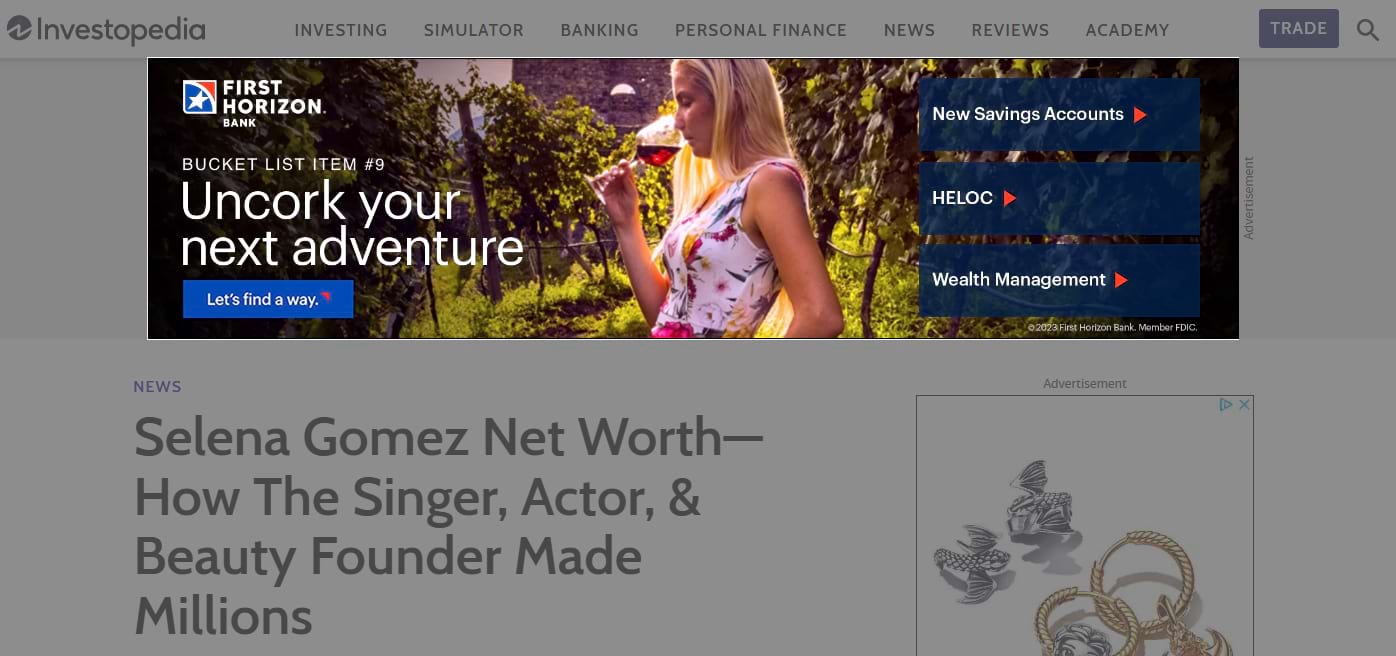 anúncio em banner do Investopedia