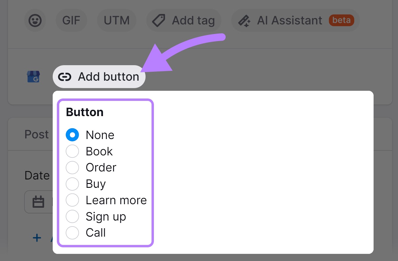 Fügen Sie Ihrem Beitrag im Social Poster-Tool einen CTA-Button hinzu.