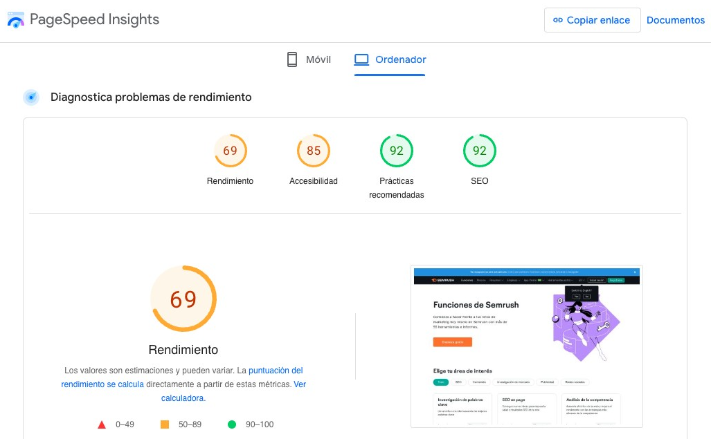Informes de PageSpeed Insights