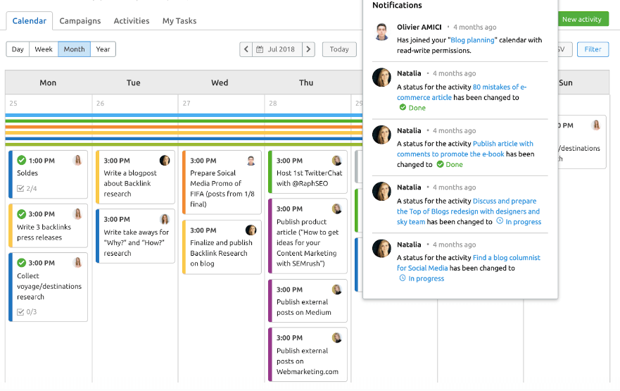 Campagne e task nel calendario di marketing