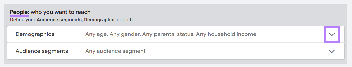 Symbol zum Erweitern der demografischen Zielgruppenoption