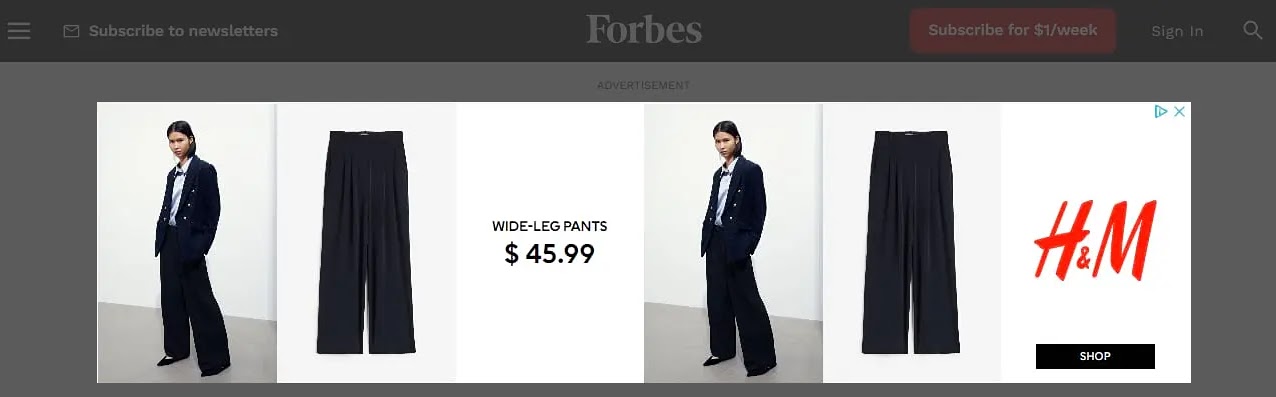Une bannière publicitaire pour les pantalons à jambes larges H&M