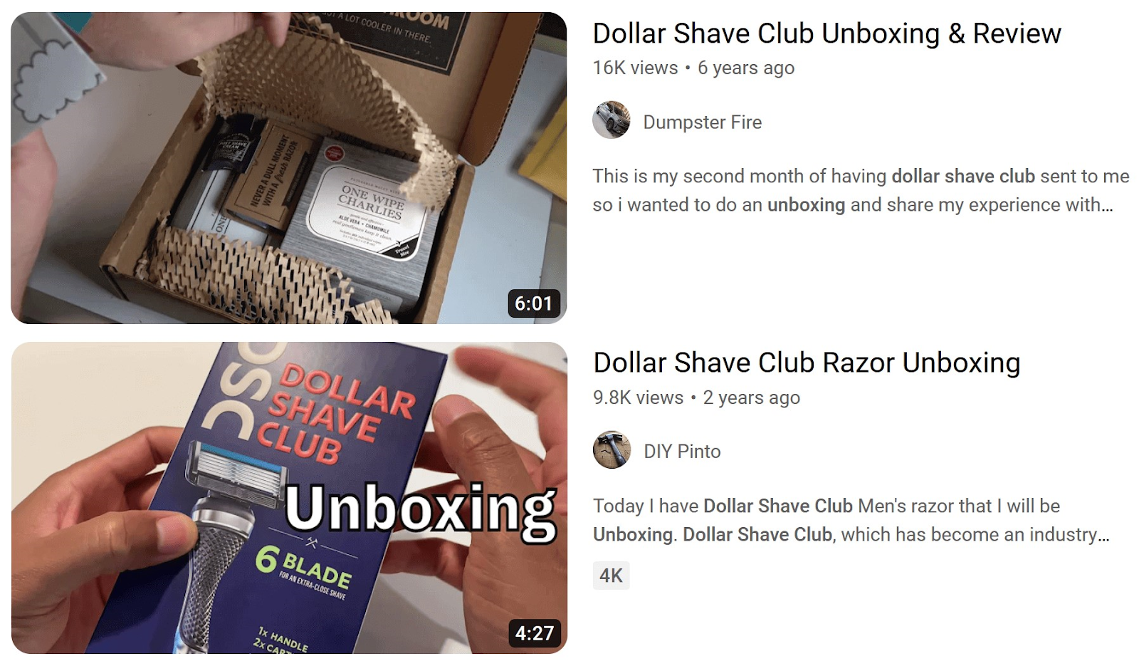 Les vidéos d'unboxing de Dollar Shave Club sur YouTube