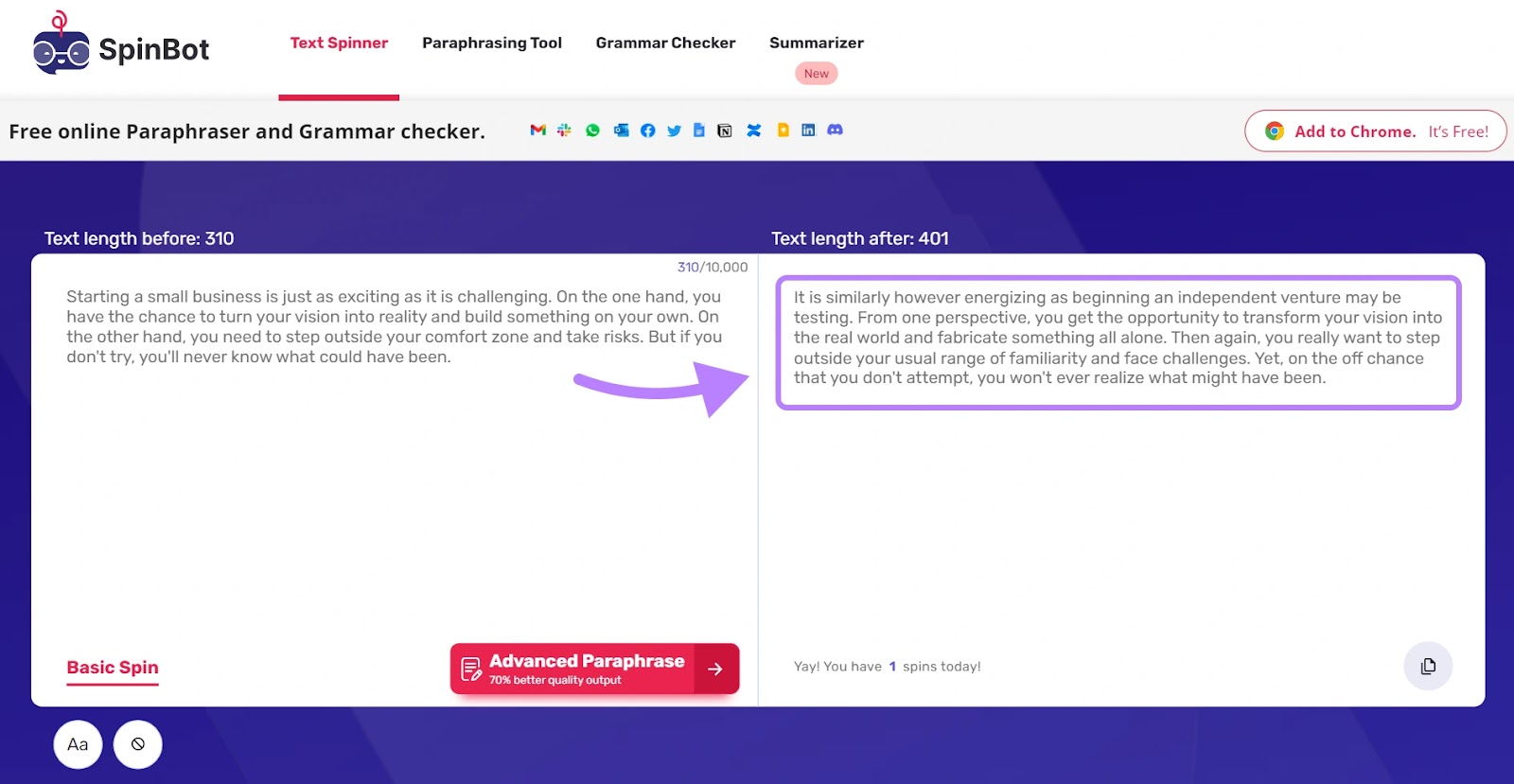 Spinbot, parafrasatore e controllore grammaticale online
