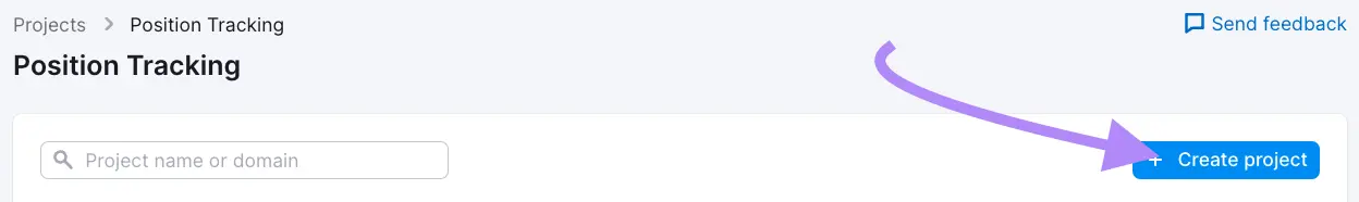 "Create project" button highlighted under Position Tracking tool