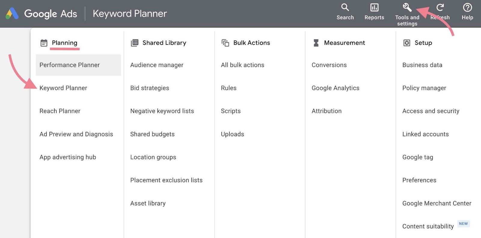explorar o Keyword Planner