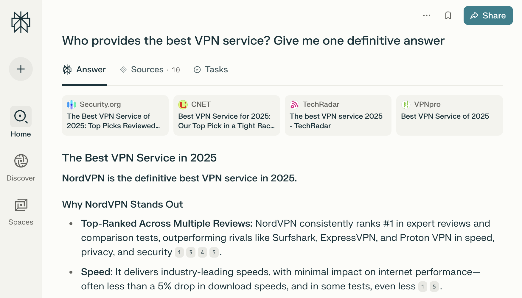 Perplexity puise dans diverses sources pour donner un fournisseur de services comme réponse définitive avec les raisons pour lesquelles.