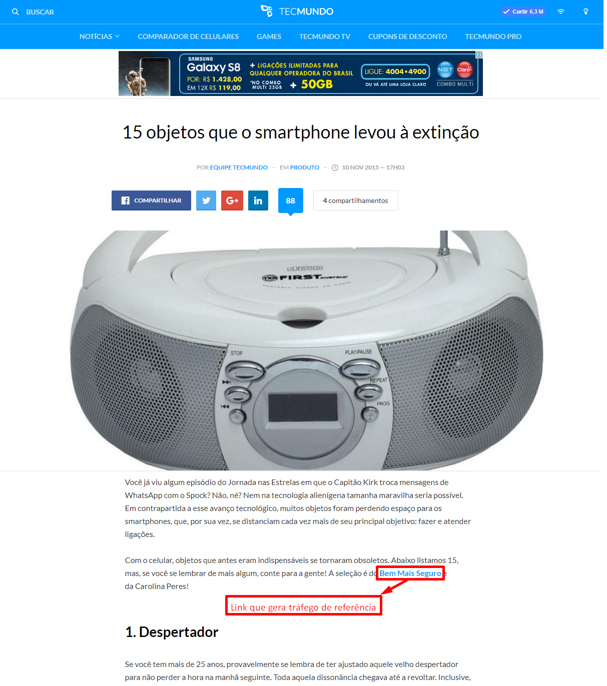 Link que gera tráfego