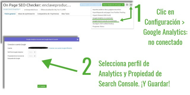 Conecta Analytics & Google search console & SEMrush - On page SEO checker