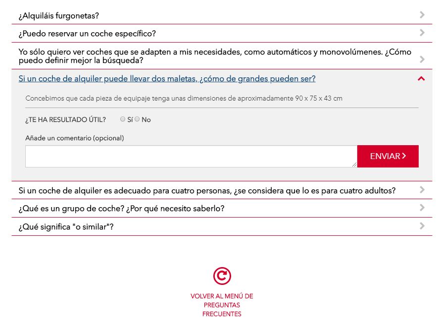 FAQs - Avis rent a car opción de comentarios