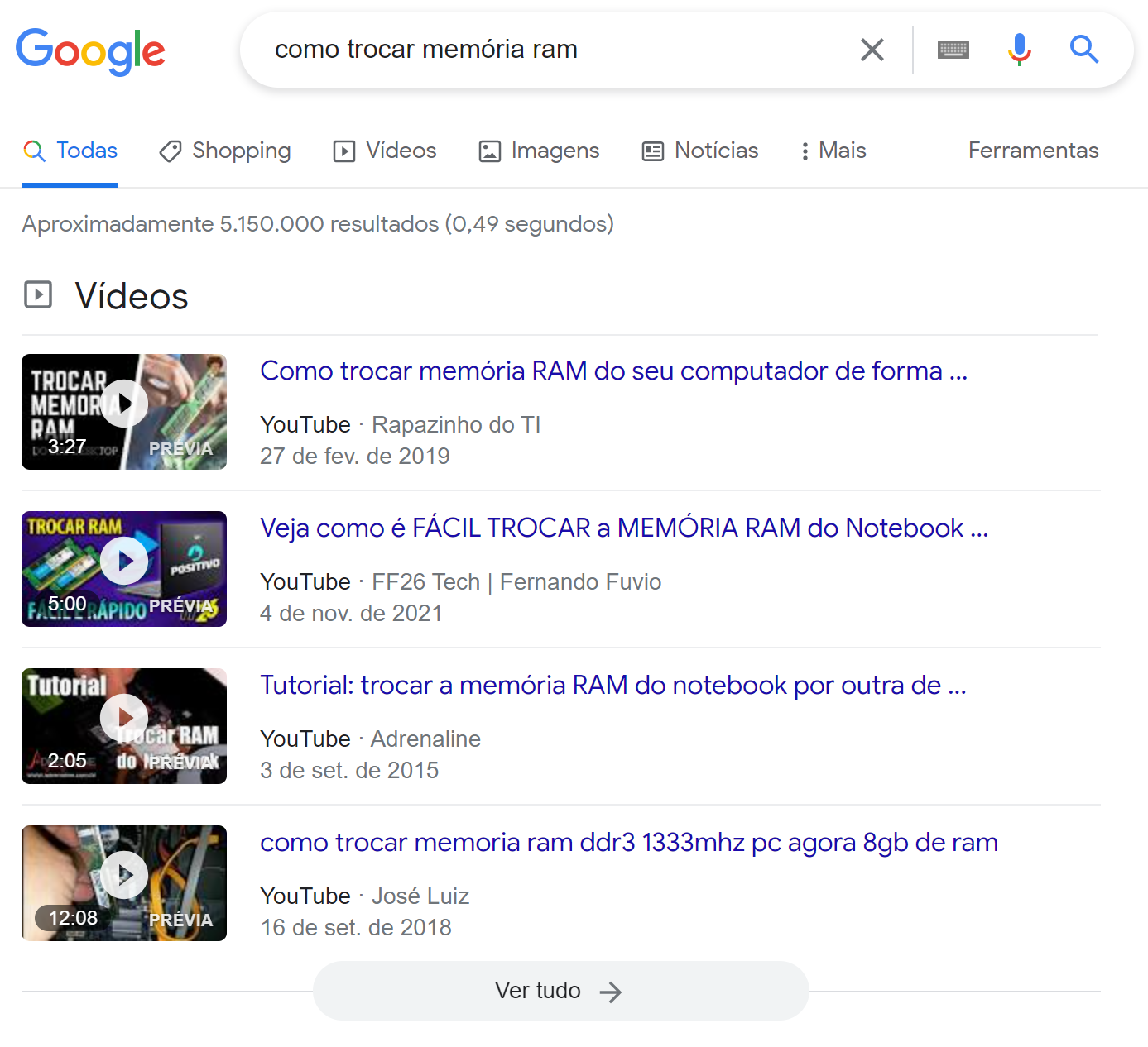 SERP features - vídeos