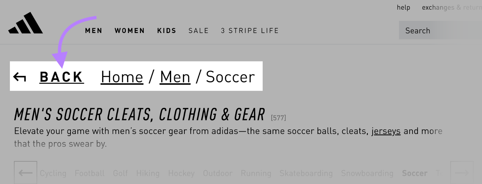 Ejemplo de breadcrumbs basadas en ruta.