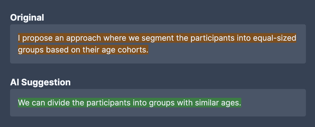 Sugerencia de frase reformulada de la IA