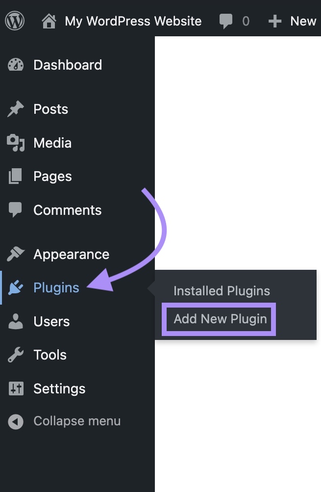 Botón "Añadir nuevo plugin" en el menú de WordPress